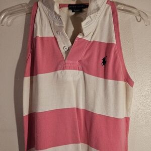 Ralph Lauren Pink & White Sleeveless Striped Polo Tank